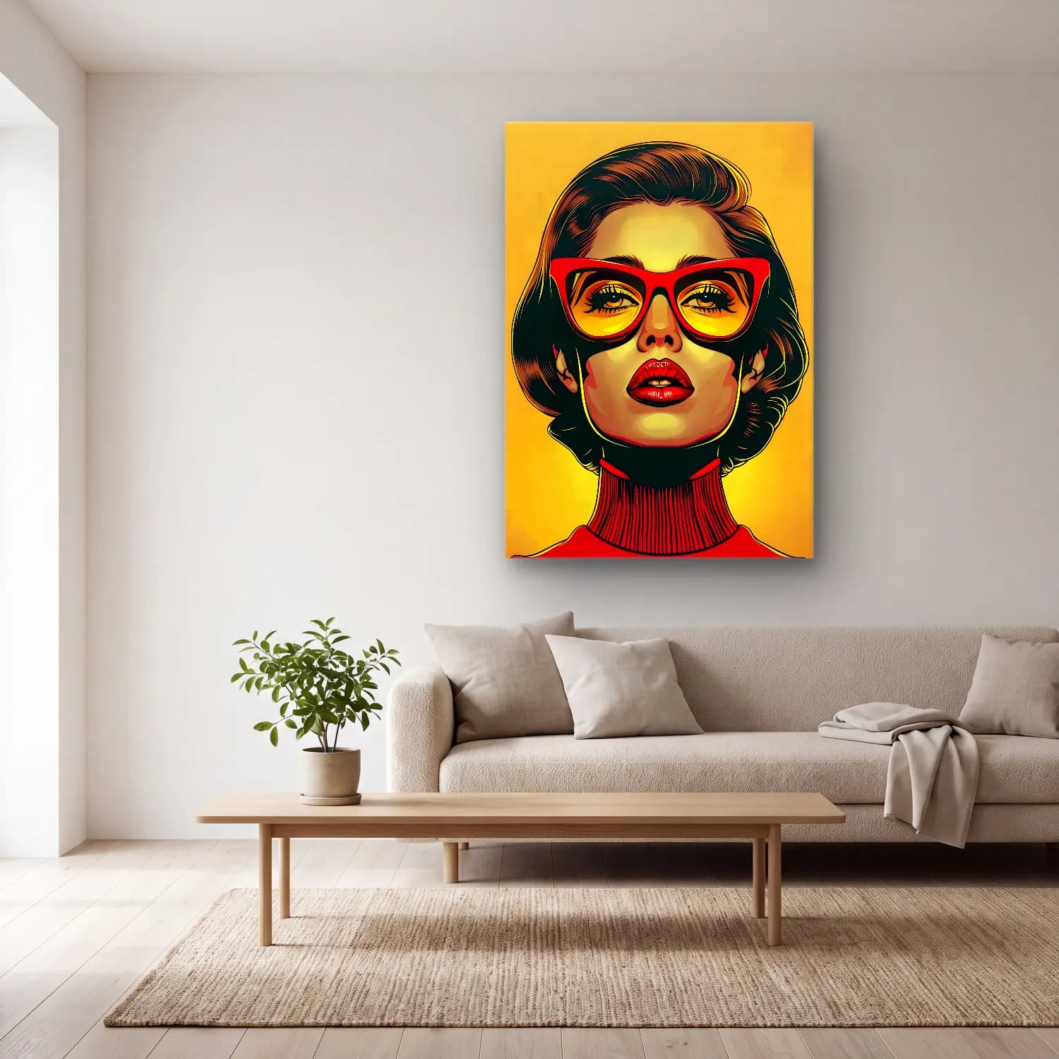 Pop Art Moda İllüstrasyonu No. 33 cam tablo — açık renk salonda