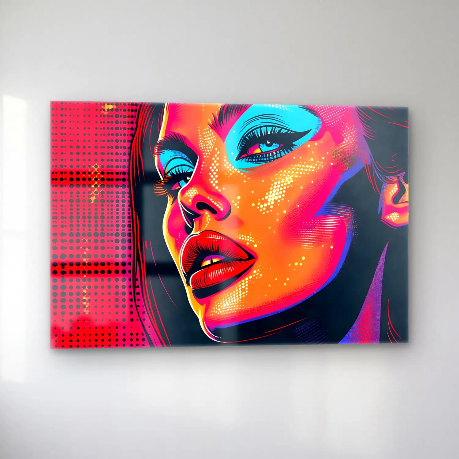 Pop Art Kadın Portresi No. 37 cam tablo — sol açıdan görünüm