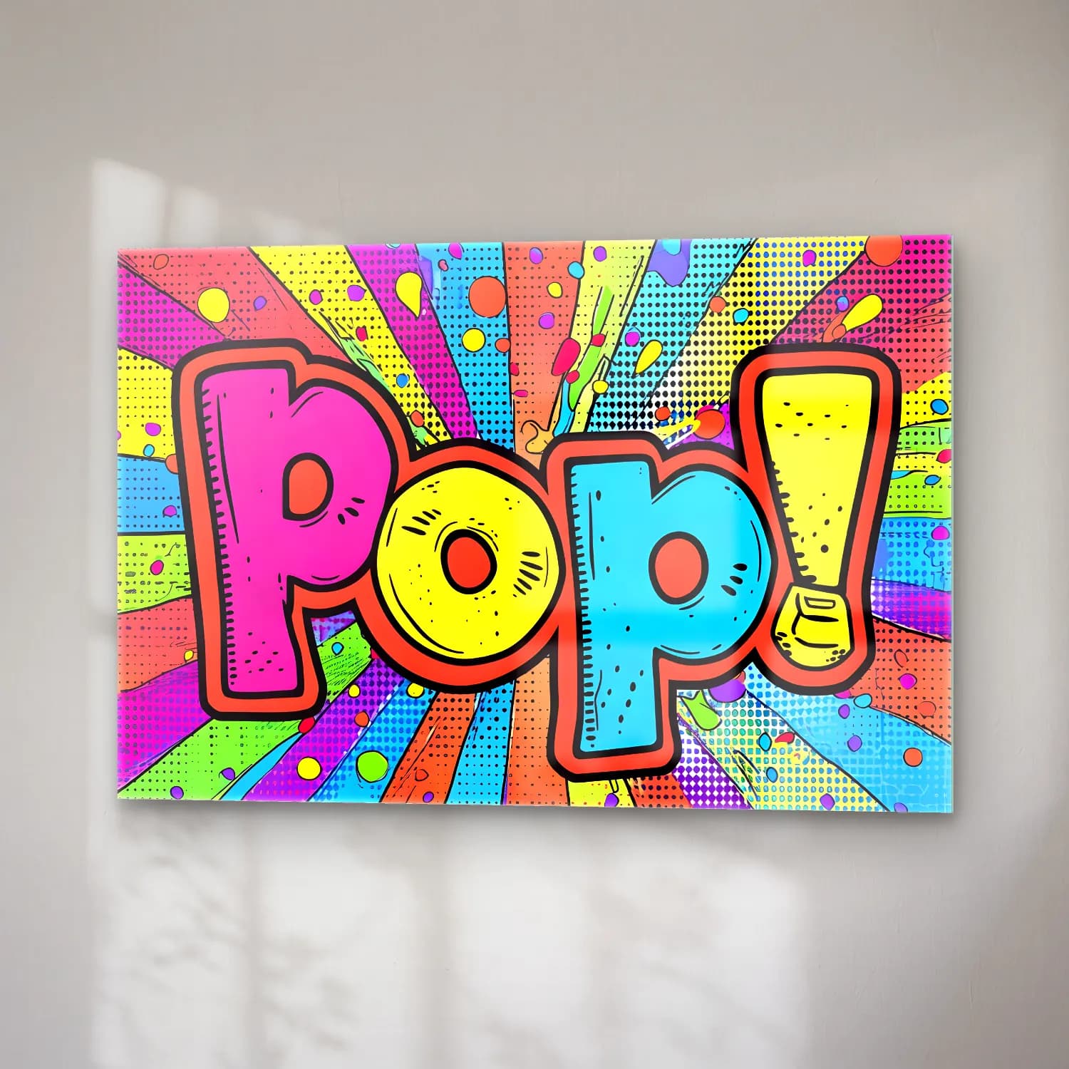 Pop Art Yazılı Tasarım – Sarı Tonlar cam tablo — sağ açıdan görünüm