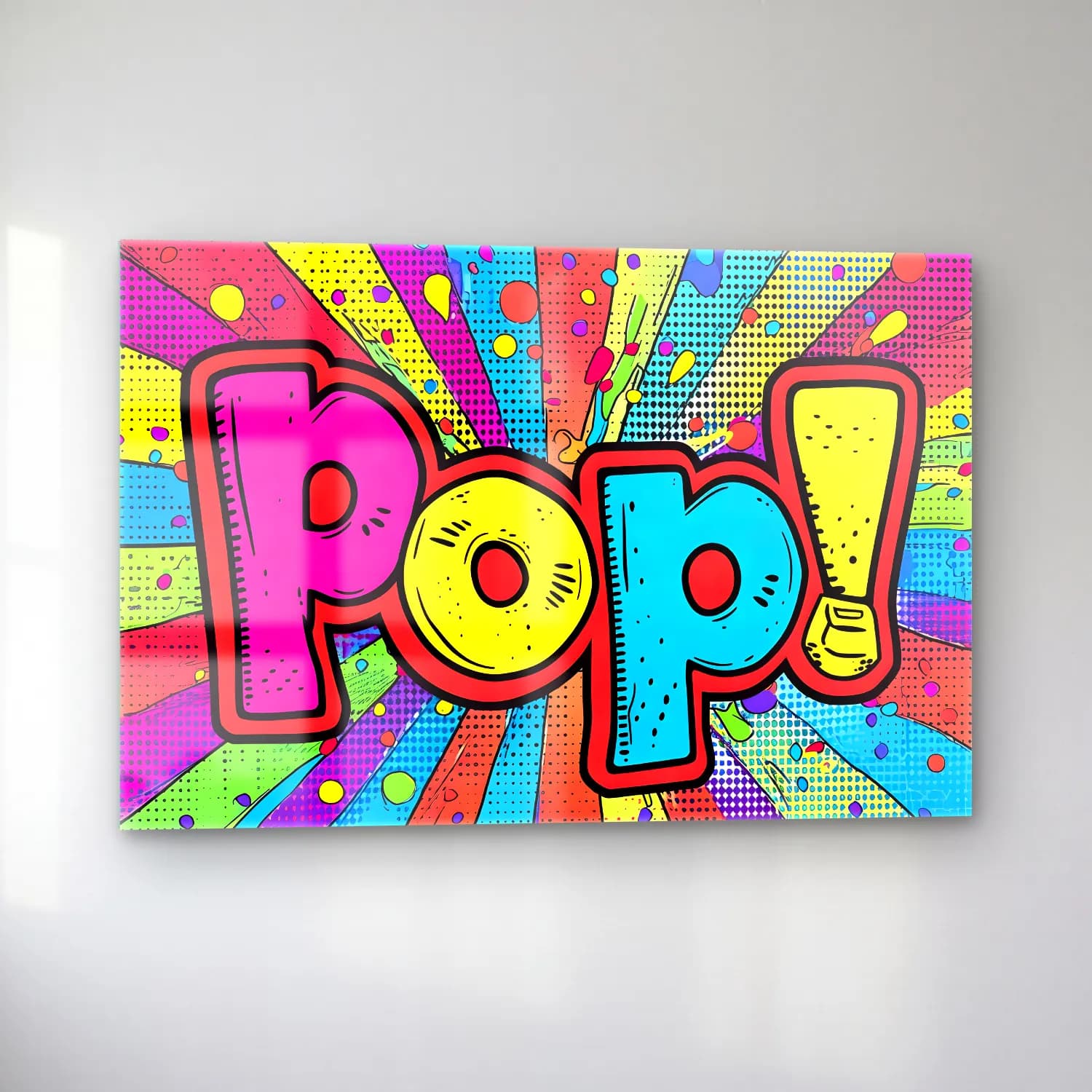 Pop Art Yazılı Tasarım – Sarı Tonlar cam tablo — sol açıdan görünüm