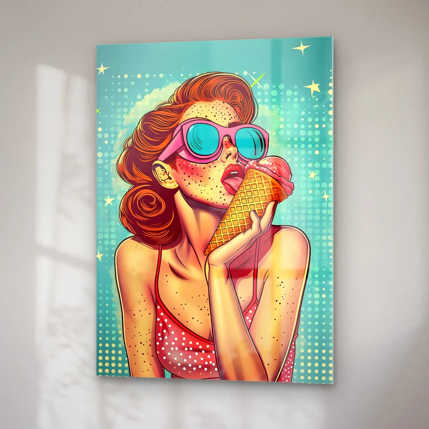 Pop Art Dondurma No. 8 cam tablo — sağ açıdan görünüm