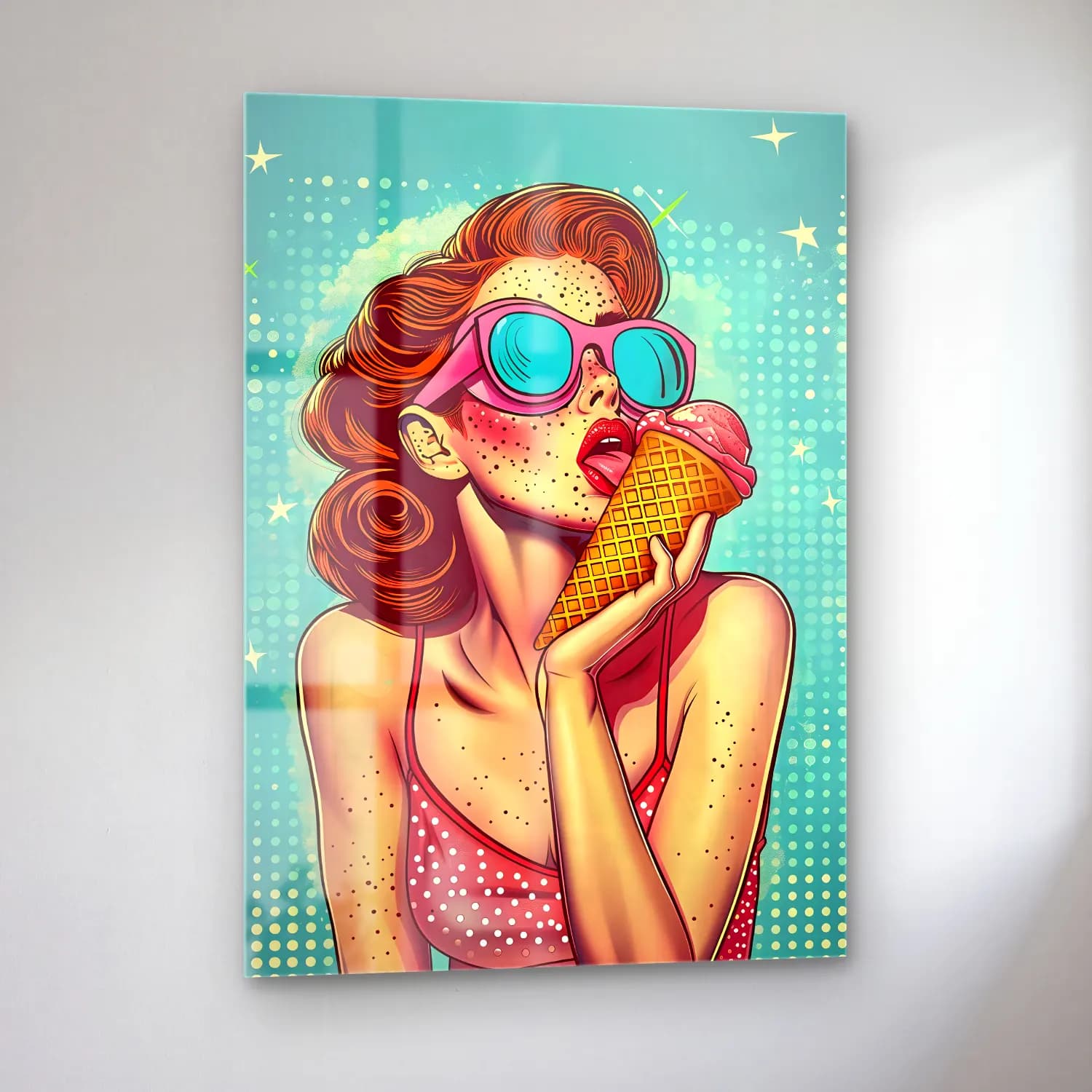 Pop Art Dondurma No. 8 cam tablo — sol açıdan görünüm