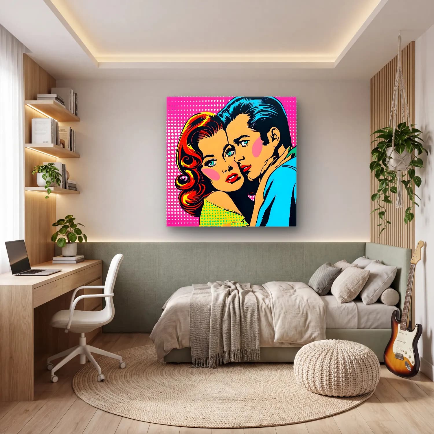 Pop Art Aşıklar – Turkuaz Tonlar cam tablo — genç odasında