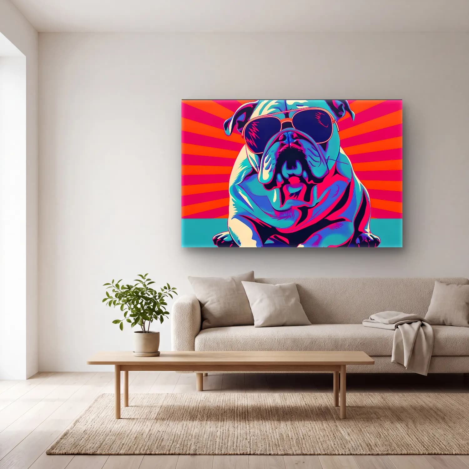 Pop Art Köpek – Mor Tonlar cam tablo — açık renk salonda