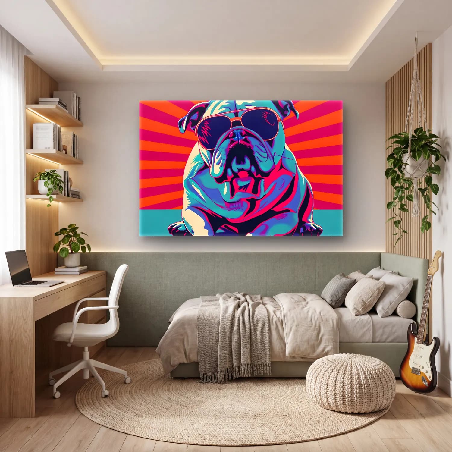 Pop Art Köpek – Mor Tonlar cam tablo — genç odasında