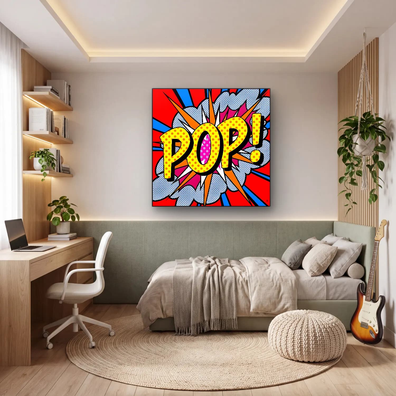Pop Art Yazılı Tasarım – Kırmızı Tonlar cam tablo — genç odasında