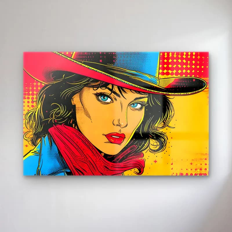 Pop Art Şapkalı Kadın No. 5 cam tablo — Pop Art Şapkalı Kadın No. 5 — pop art şapkalı kadın