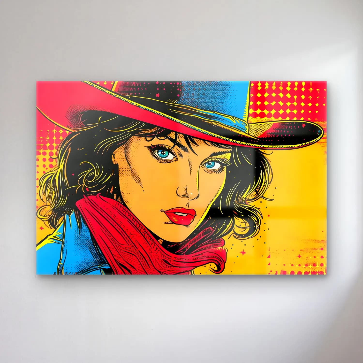 Pop Art Şapkalı Kadın No. 5 cam tablo — Pop Art Şapkalı Kadın No. 5 — pop art şapkalı kadın