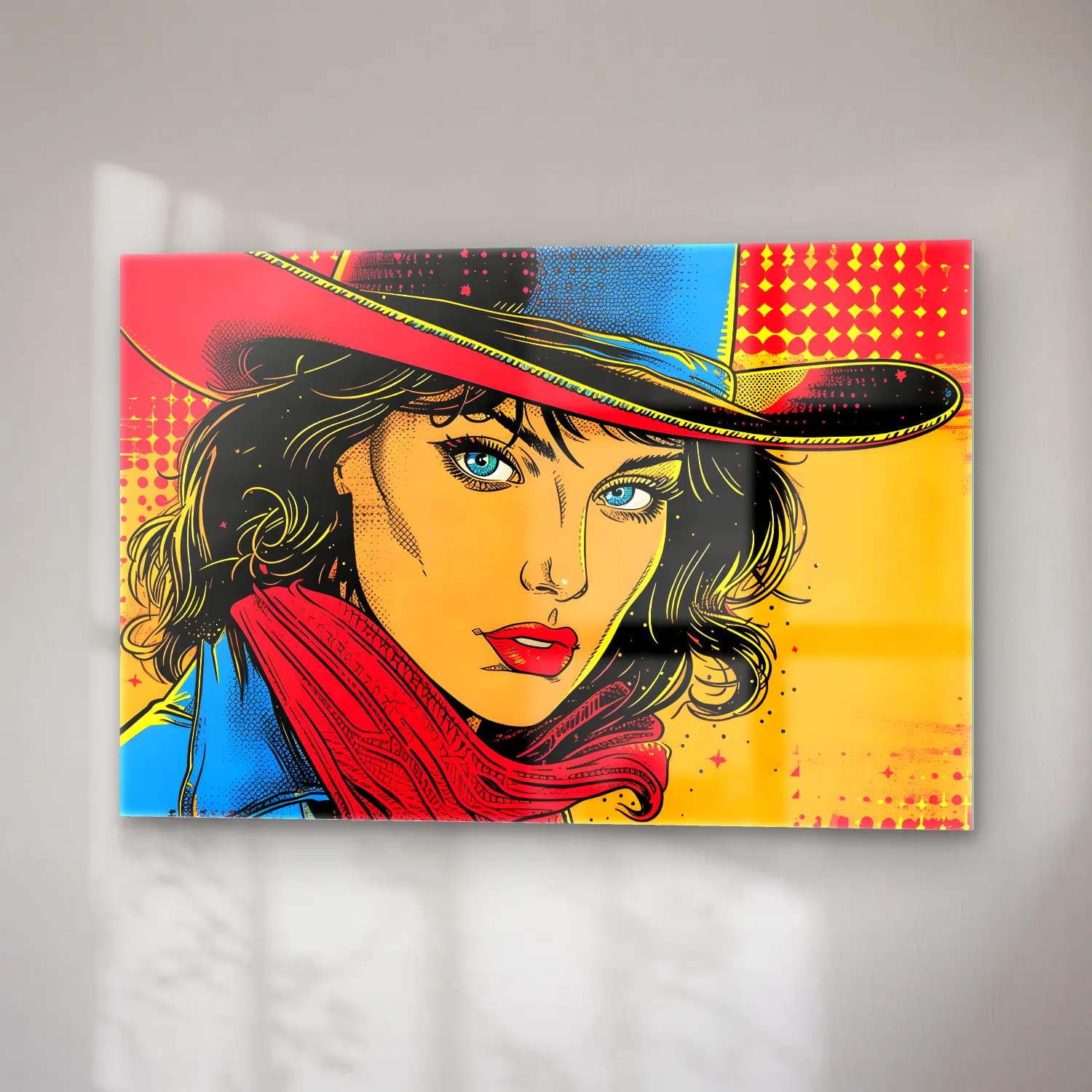 Pop Art Şapkalı Kadın No. 5 cam tablo — sağ açıdan görünüm