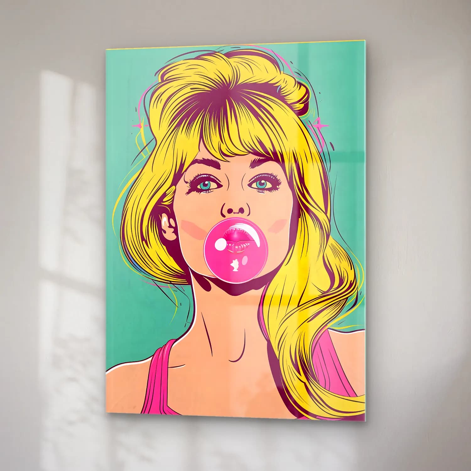 Pop Art Kız Çocuğu Portresi No. 8 cam tablo — sağ açıdan görünüm