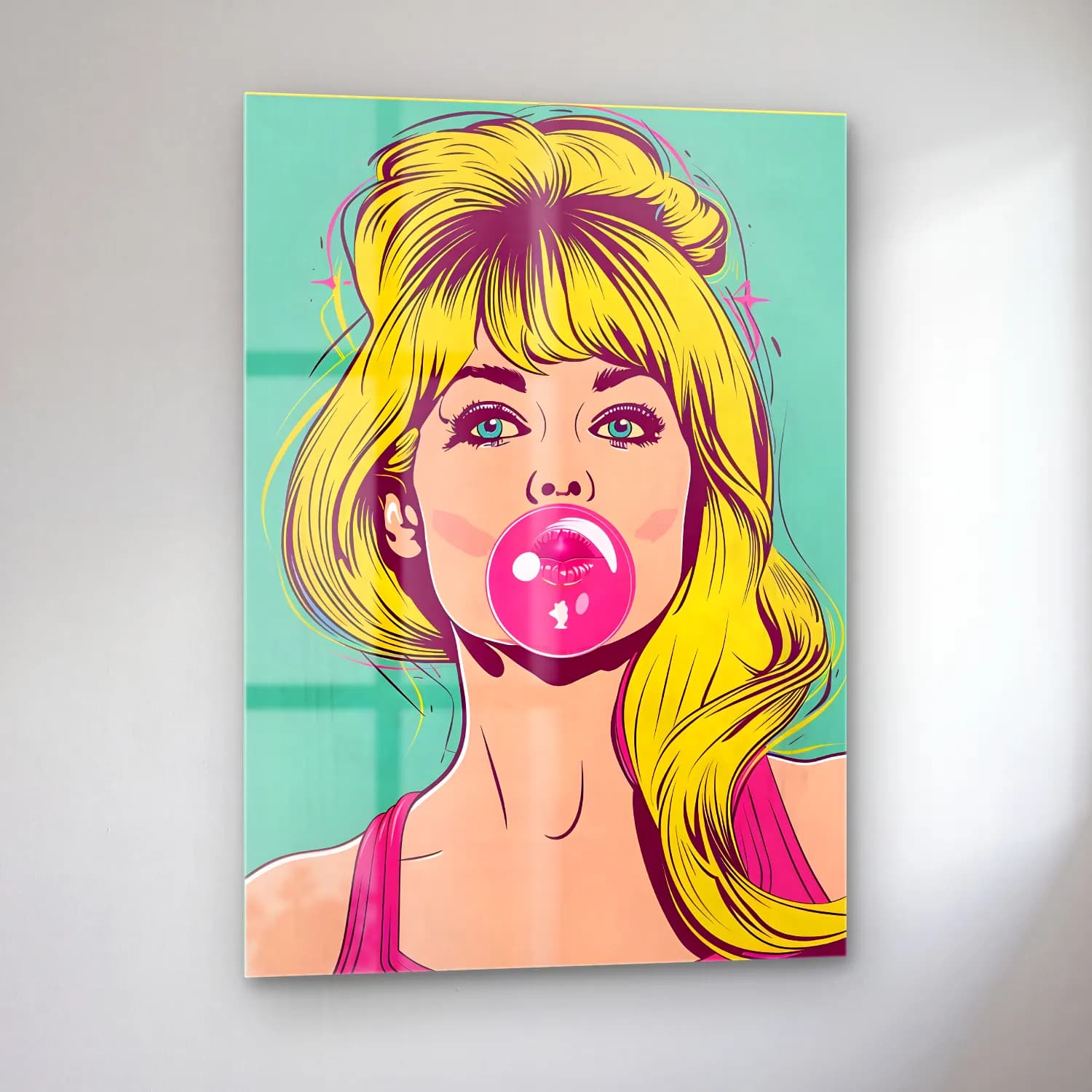 Pop Art Kız Çocuğu Portresi No. 8 cam tablo — sol açıdan görünüm