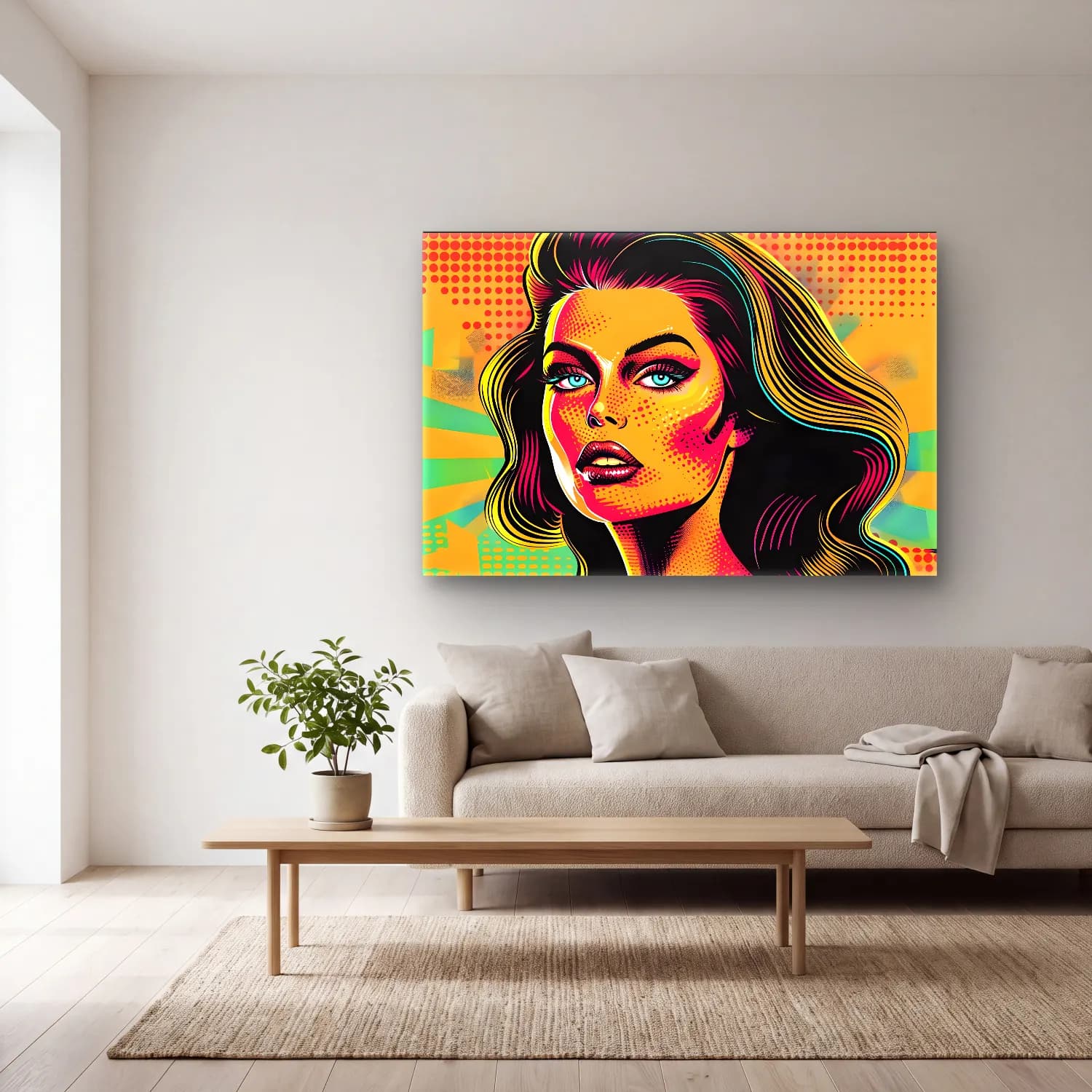 Pop Art Moda İllüstrasyonu No. 22 cam tablo — açık renk salonda