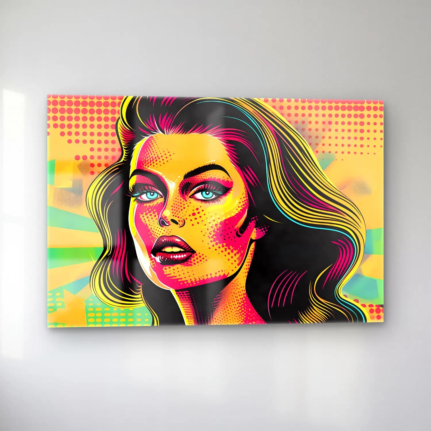 Pop Art Moda İllüstrasyonu No. 22 cam tablo — sol açıdan görünüm