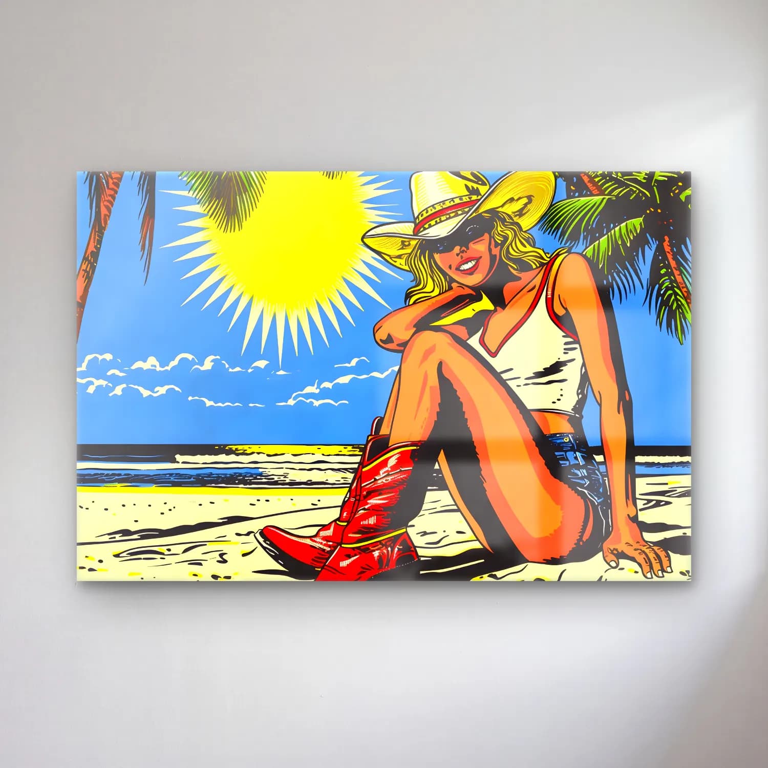 Pop Art Sahilde İnsanlar – Sarı Tonlar cam tablo — Pop Art Sahilde İnsanlar – Sarı Tonlar — pop art sahilde i̇nsanlar