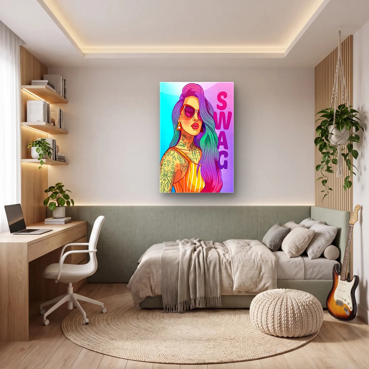 Sevimli İllüstrasyon Moda İllüstrasyonu – Mor Tonlar cam tablo — genç odasında