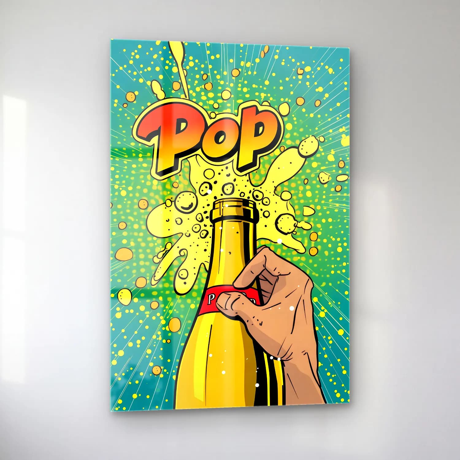 Pop Art Şampanya – Sarı Tonlar cam tablo — sol açıdan görünüm