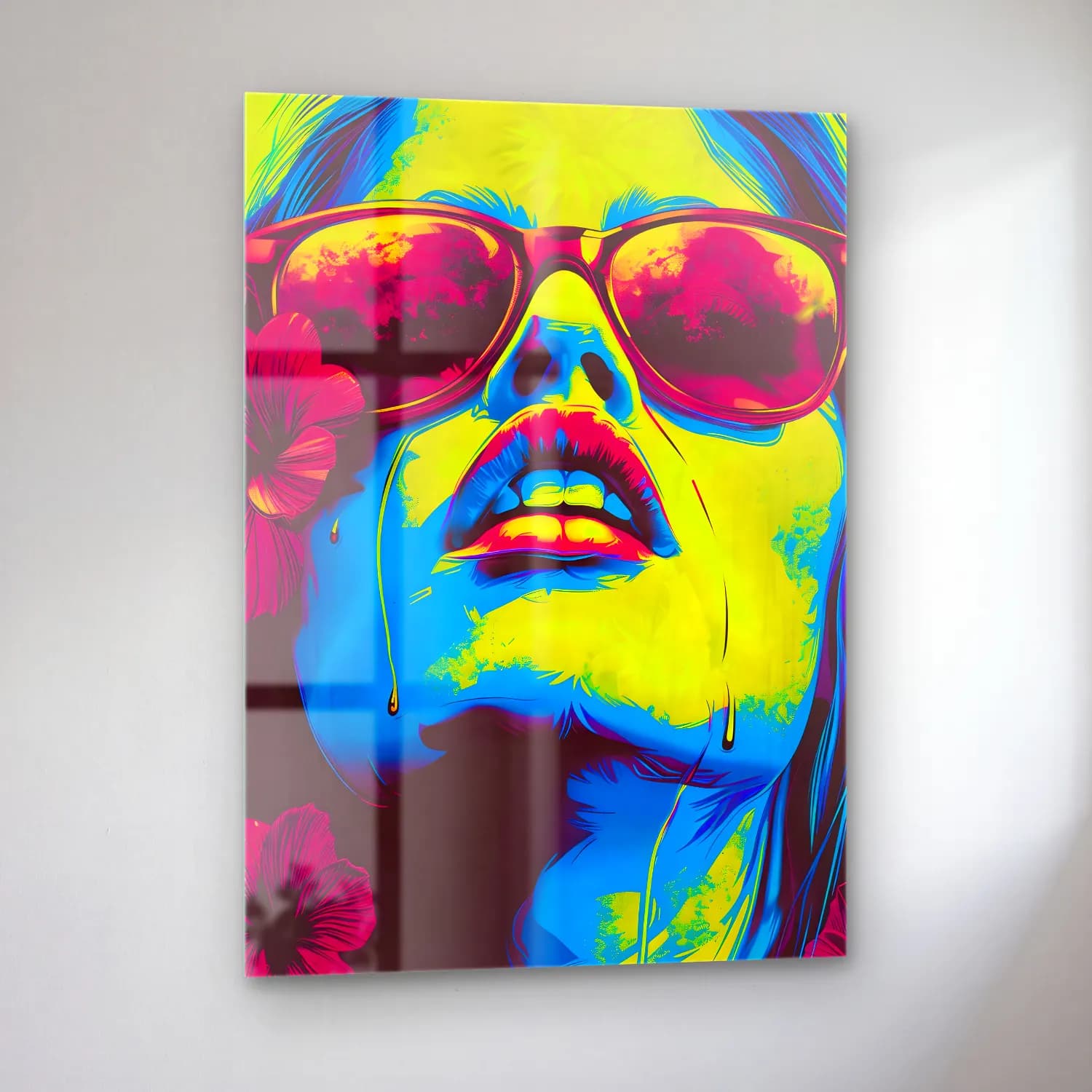 Pop Art Kadın Portresi No. 38 cam tablo — sol açıdan görünüm