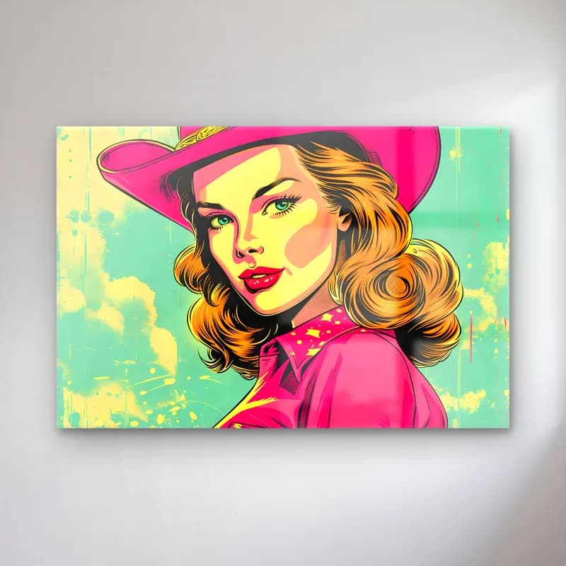 Pop Art Şapkalı Kadın No. 11 cam tablo — Pop Art Şapkalı Kadın No. 11 — pop art şapkalı kadın