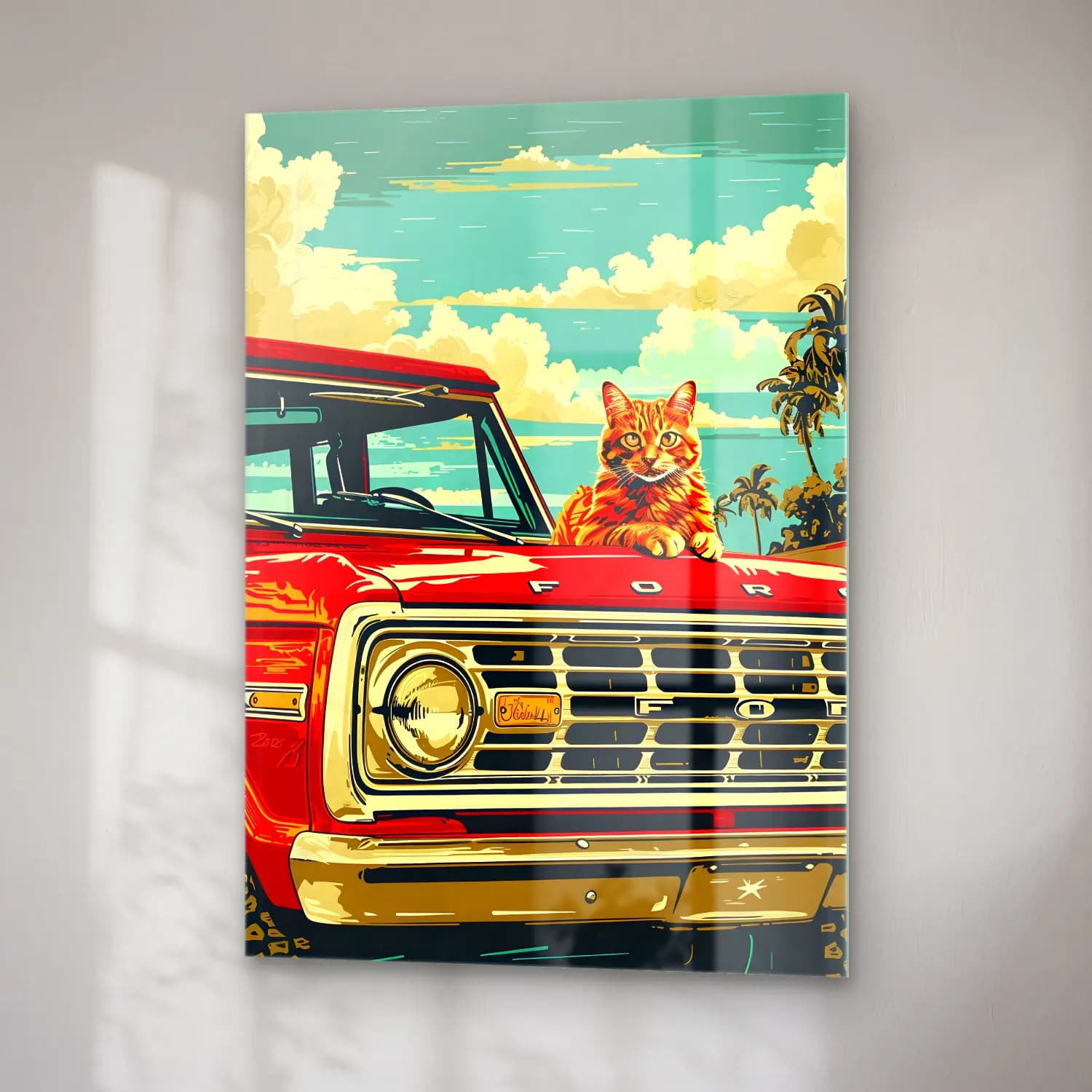 Retro Kedi No. 4 cam tablo — sağ açıdan görünüm