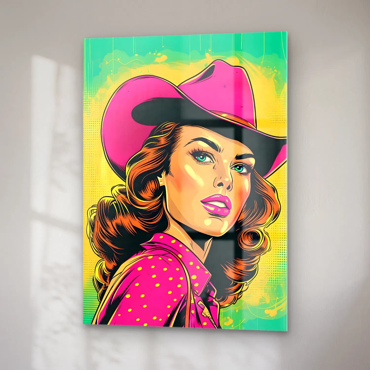 Pop Art Şapkalı Kadın No. 12 cam tablo — sağ açıdan görünüm
