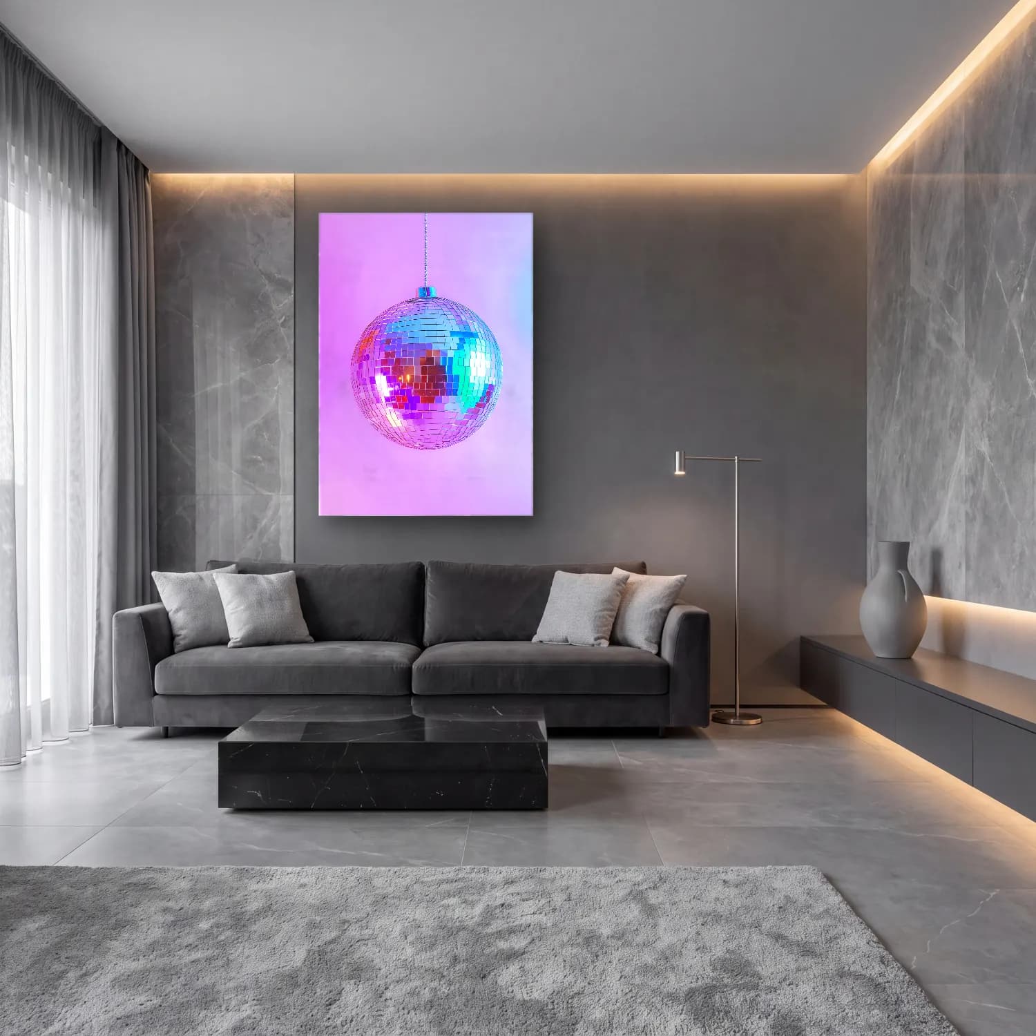 Pastel Yılbaşı Süsleri No. 52 cam tablo — lüks salon duvarında