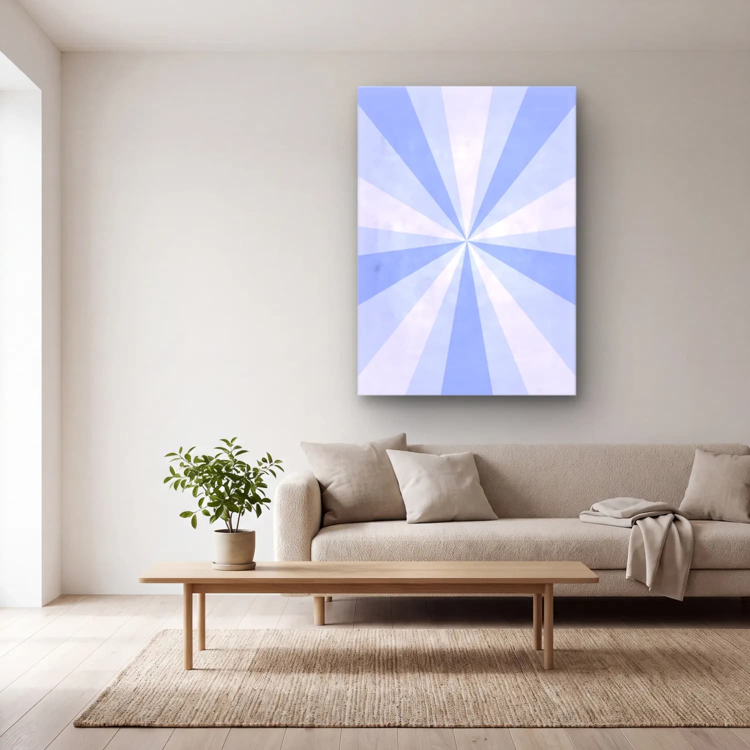 Pastel Dalgalı Çizgiler No. 5 cam tablo — açık renk salonda