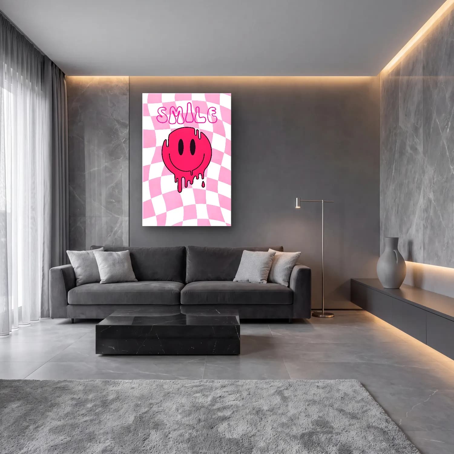 RETRO - TRENDY – Dama Deseni No. 8 cam tablo — lüks salon duvarında