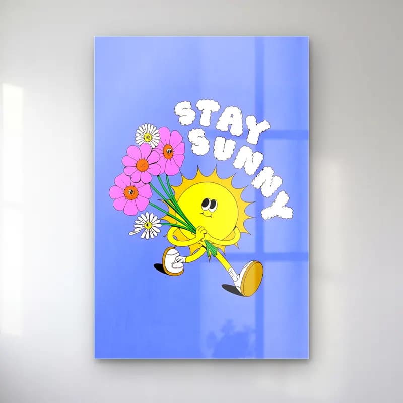 RETRO - TRENDY – Güneş ve Gökkuşağı – Sarı Tonlar cam tablo — RETRO - TRENDY – Güneş ve Gökkuşağı – Sarı Tonlar — sevimli i̇llüstrasyon güneş ve gökkuşağı