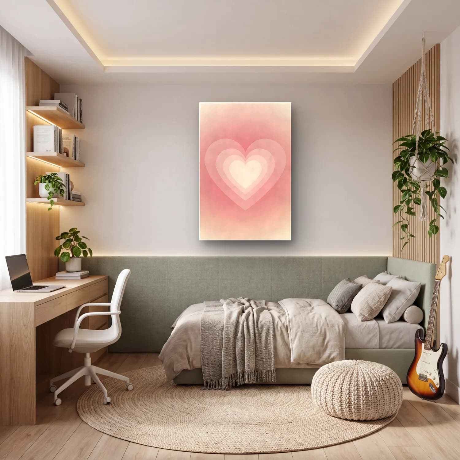 RETRO - TRENDY – Soyut Formlar – Pembe Tonlar cam tablo — genç odasında