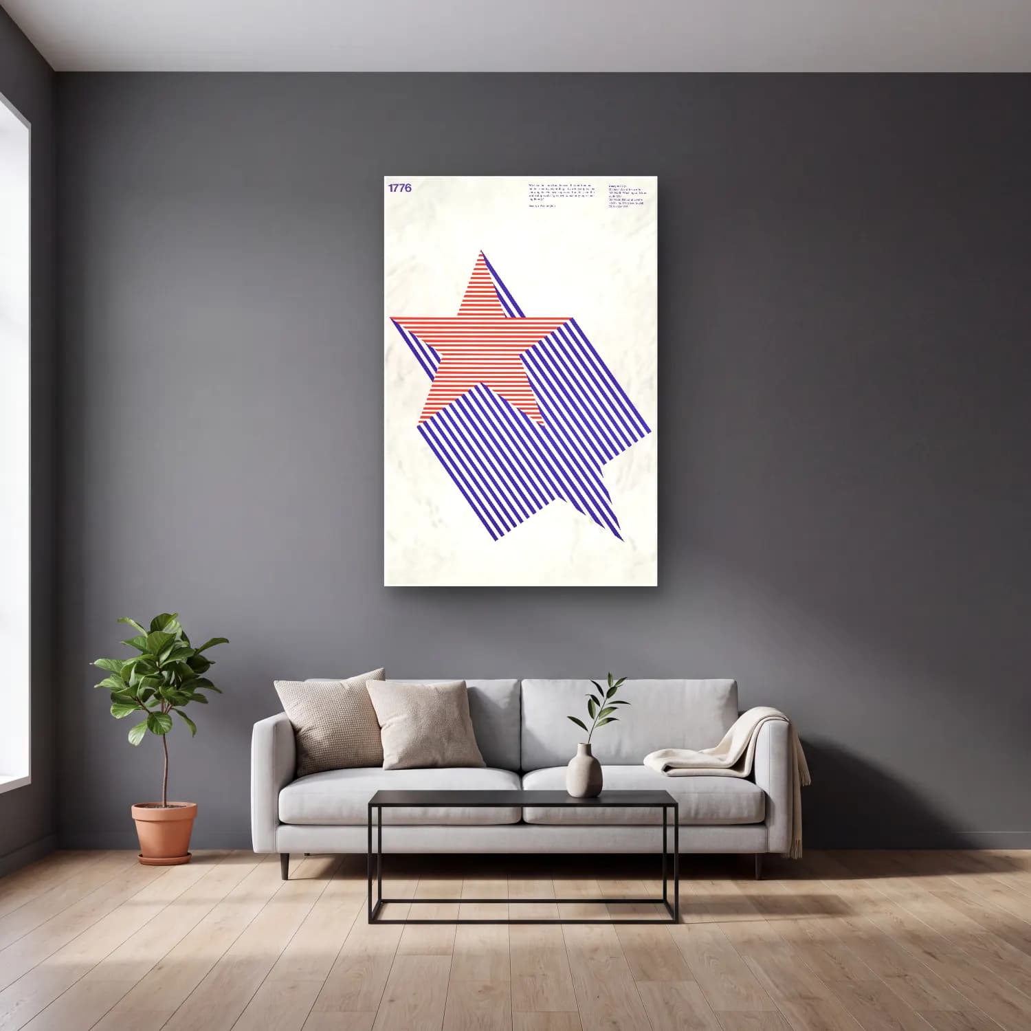 Pop Art Soyut Formlar – Kırmızı Tonlar cam tablo — gri duvarlı salonda
