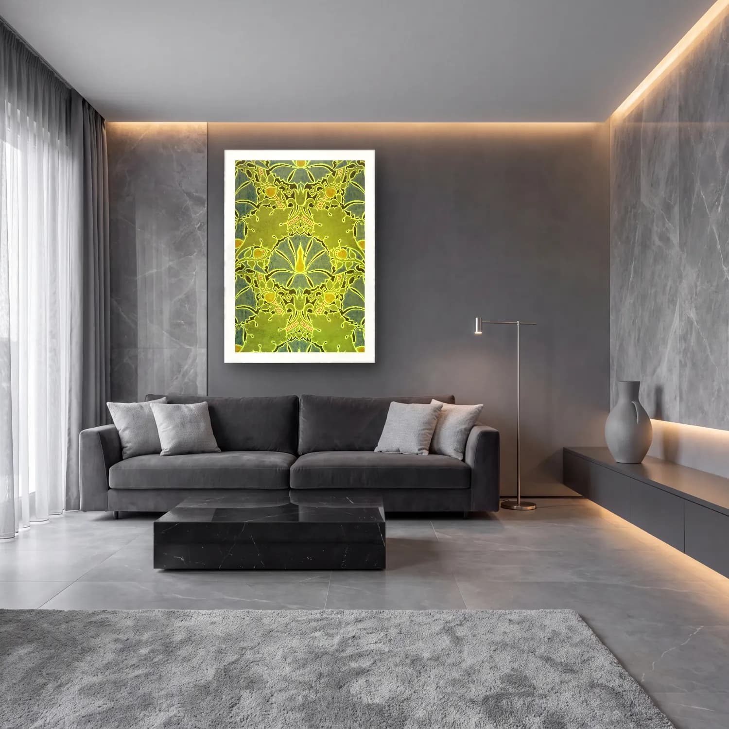 Pastel Çiçek Deseni No. 2 cam tablo — lüks salon duvarında