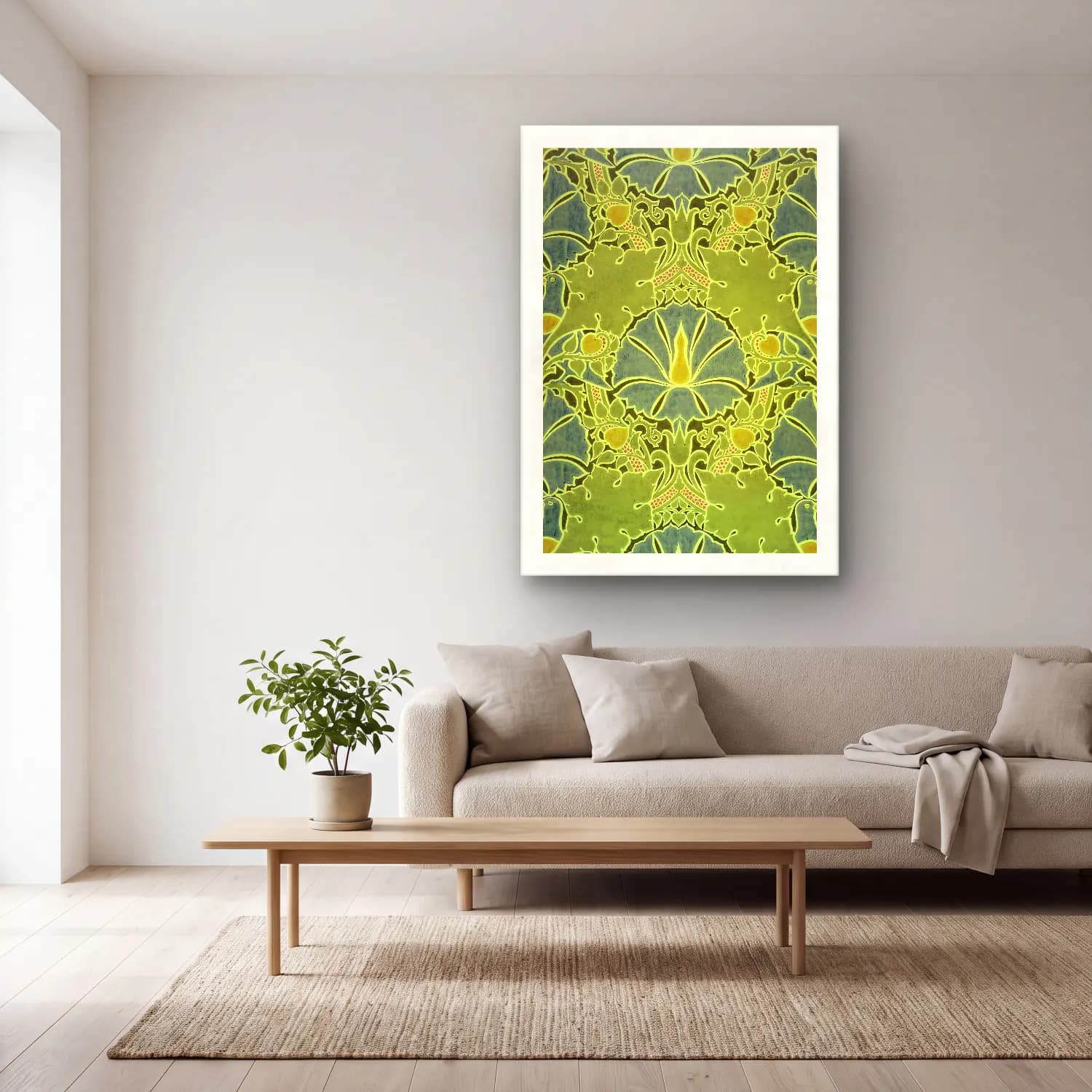 Pastel Çiçek Deseni No. 2 cam tablo — açık renk salonda