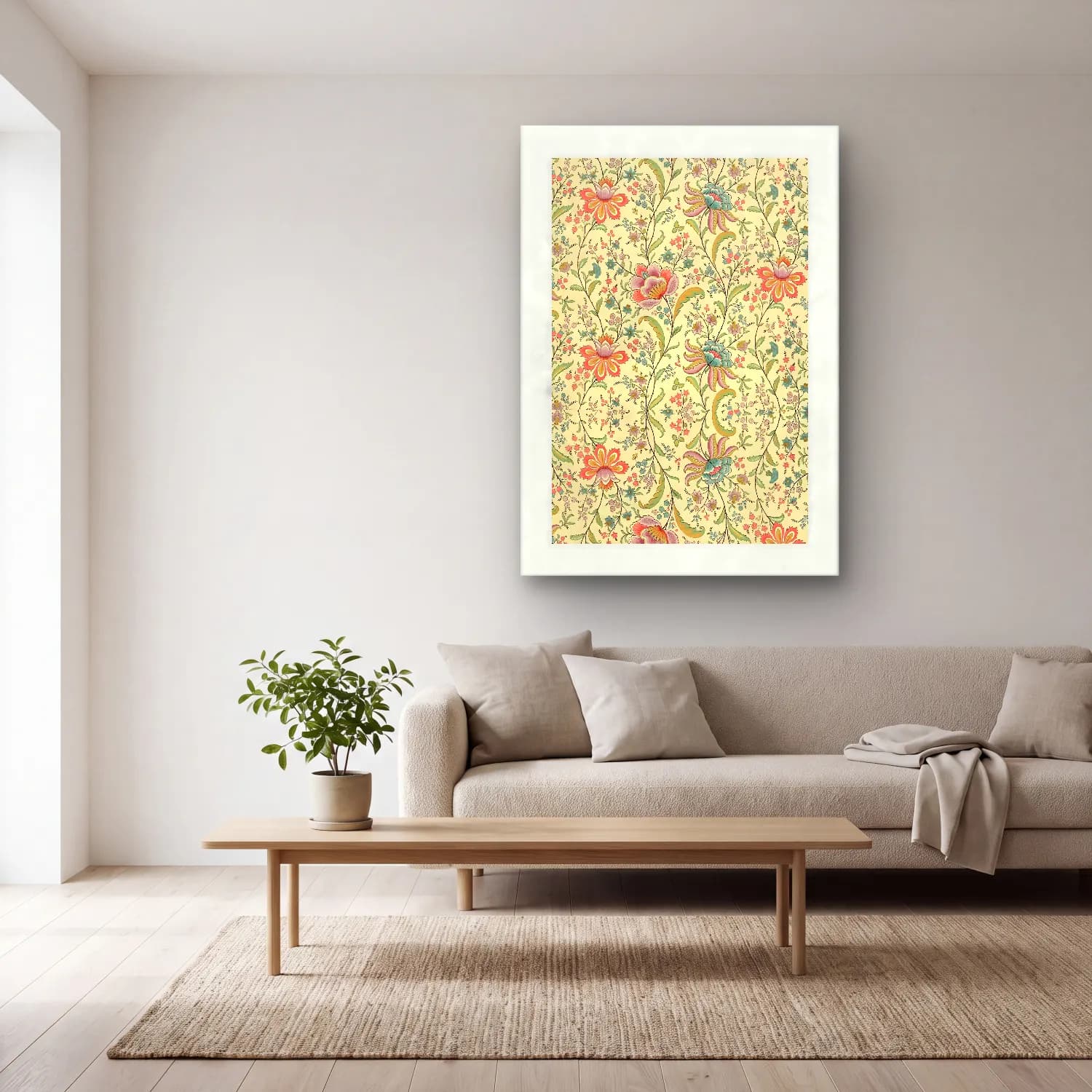 Pastel Çiçek Deseni No. 3 cam tablo — açık renk salonda