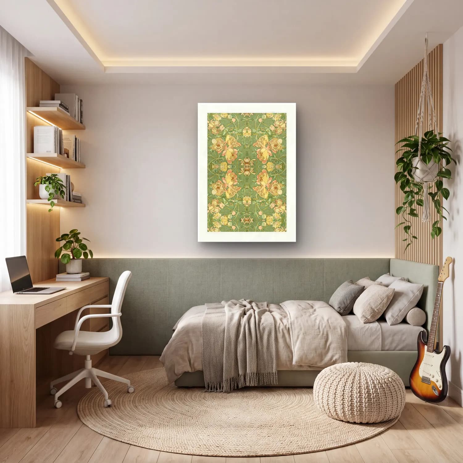 Pastel Çiçek Deseni No. 4 cam tablo — genç odasında
