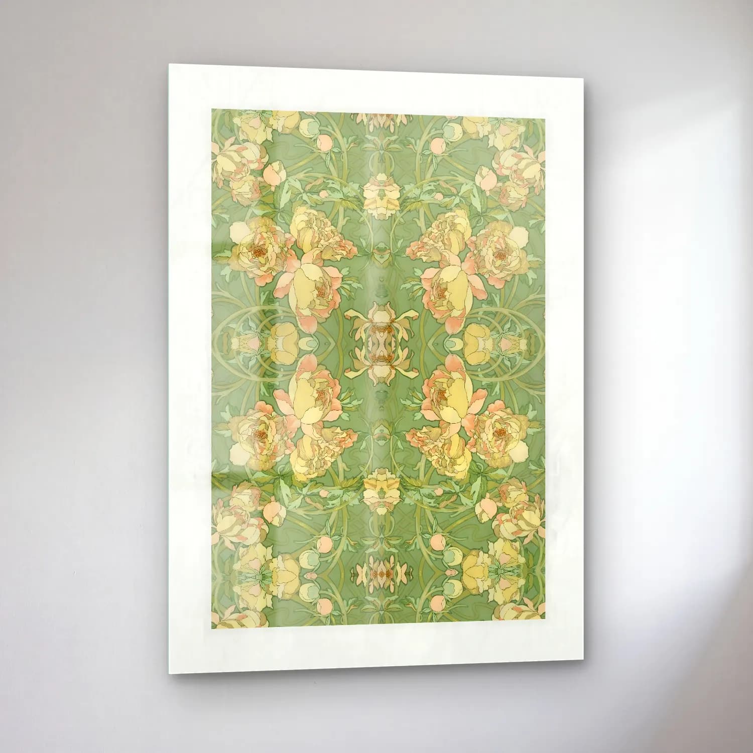 Pastel Çiçek Deseni No. 4 cam tablo — sol açıdan görünüm