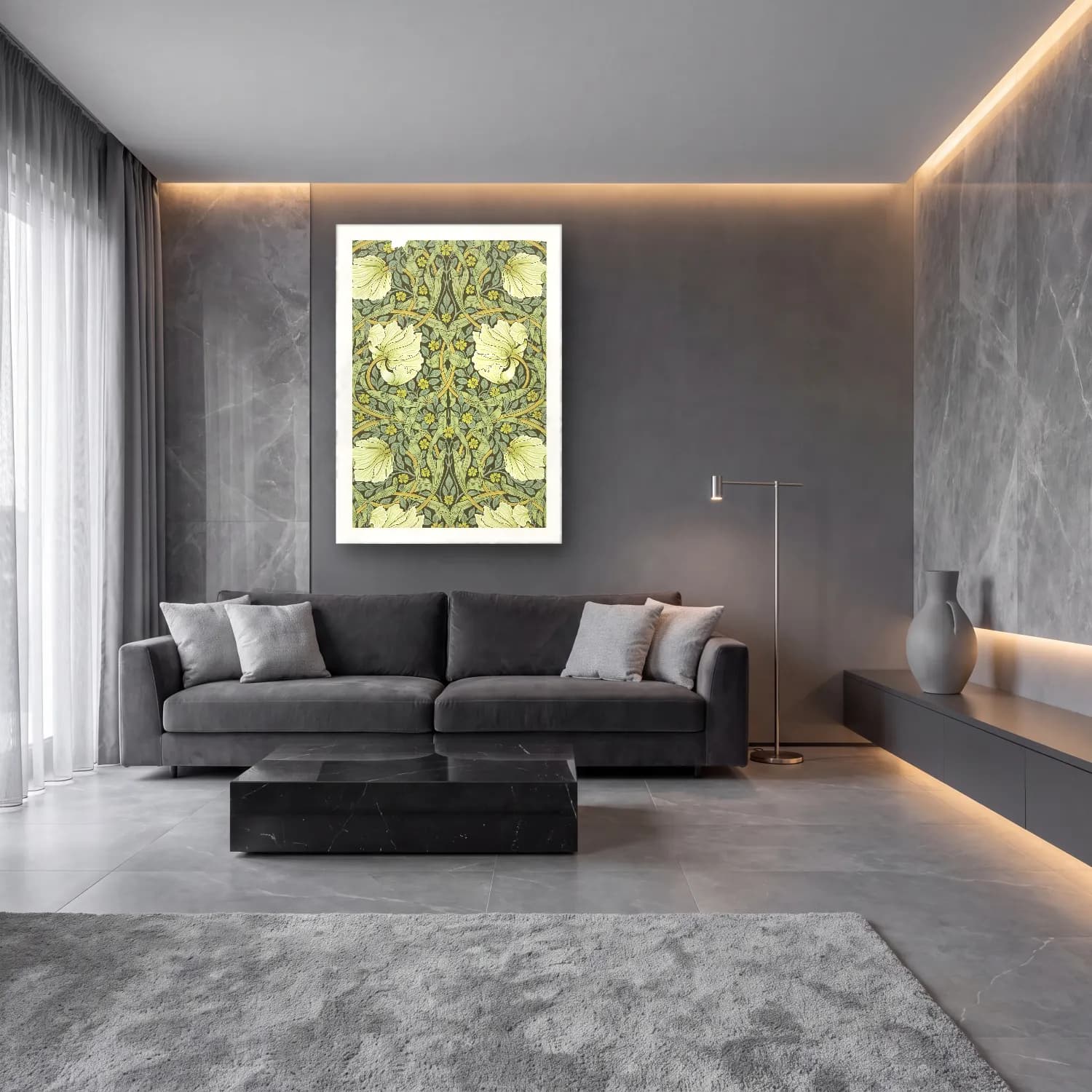 Botanik İllüstrasyon Çiçek Deseni No. 2 cam tablo — lüks salon duvarında