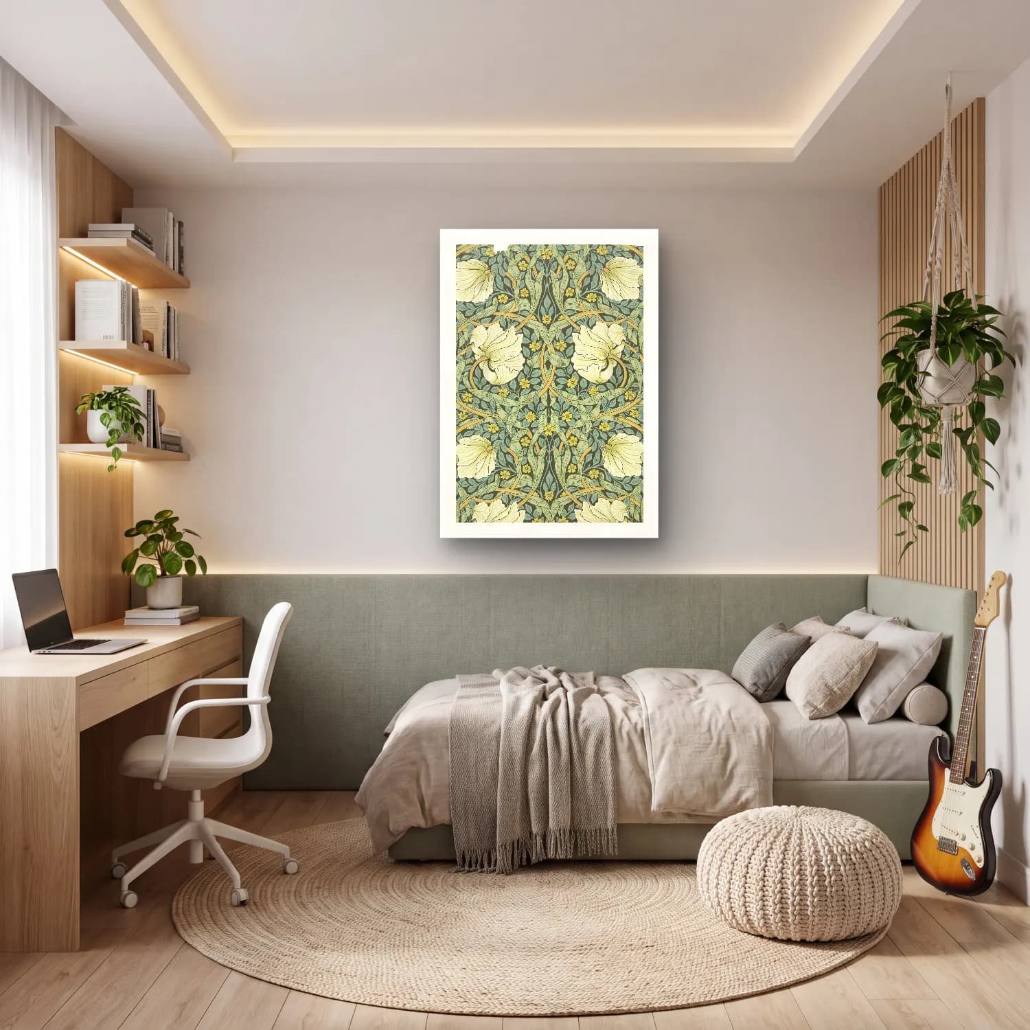 Botanik İllüstrasyon Çiçek Deseni No. 2 cam tablo — genç odasında