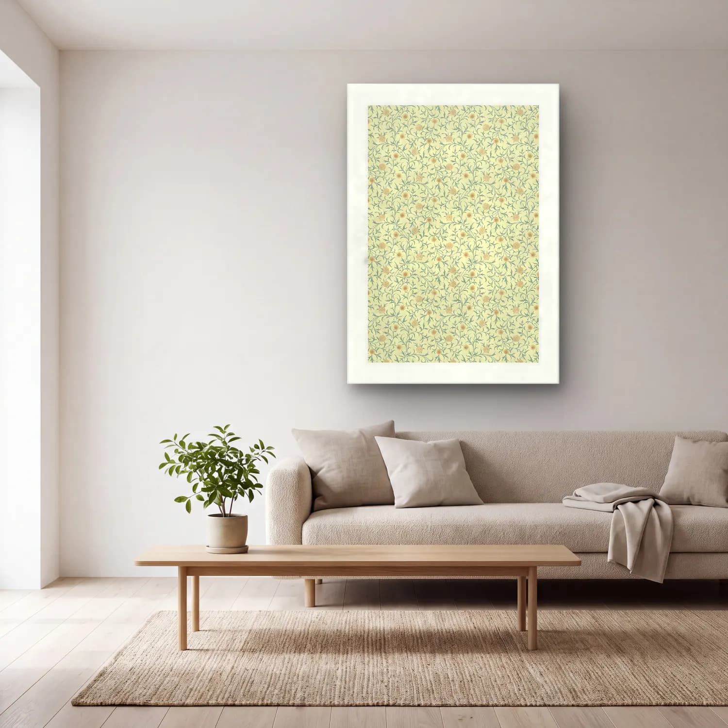 Pastel Çiçek Deseni No. 5 cam tablo — açık renk salonda