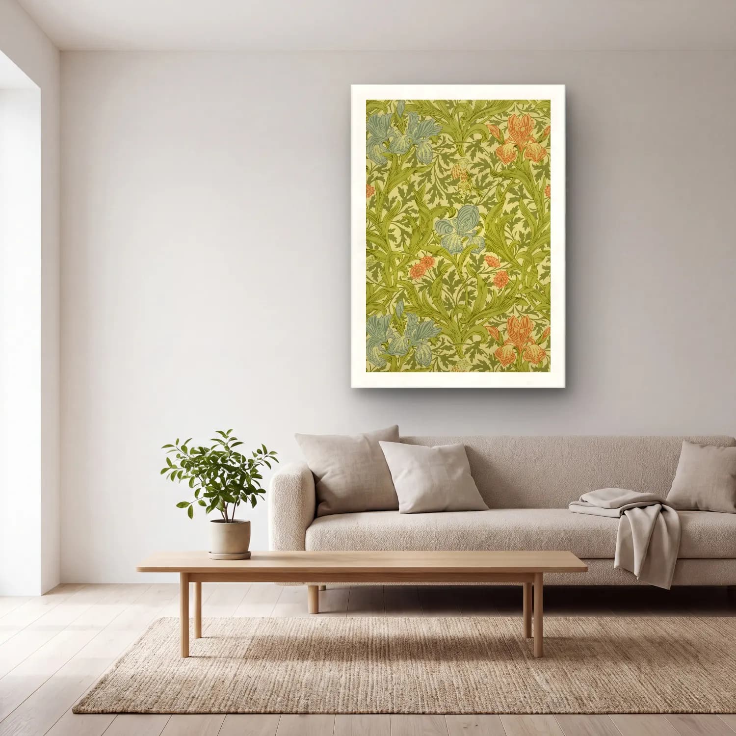 Pastel Çiçek Deseni No. 6 cam tablo — açık renk salonda
