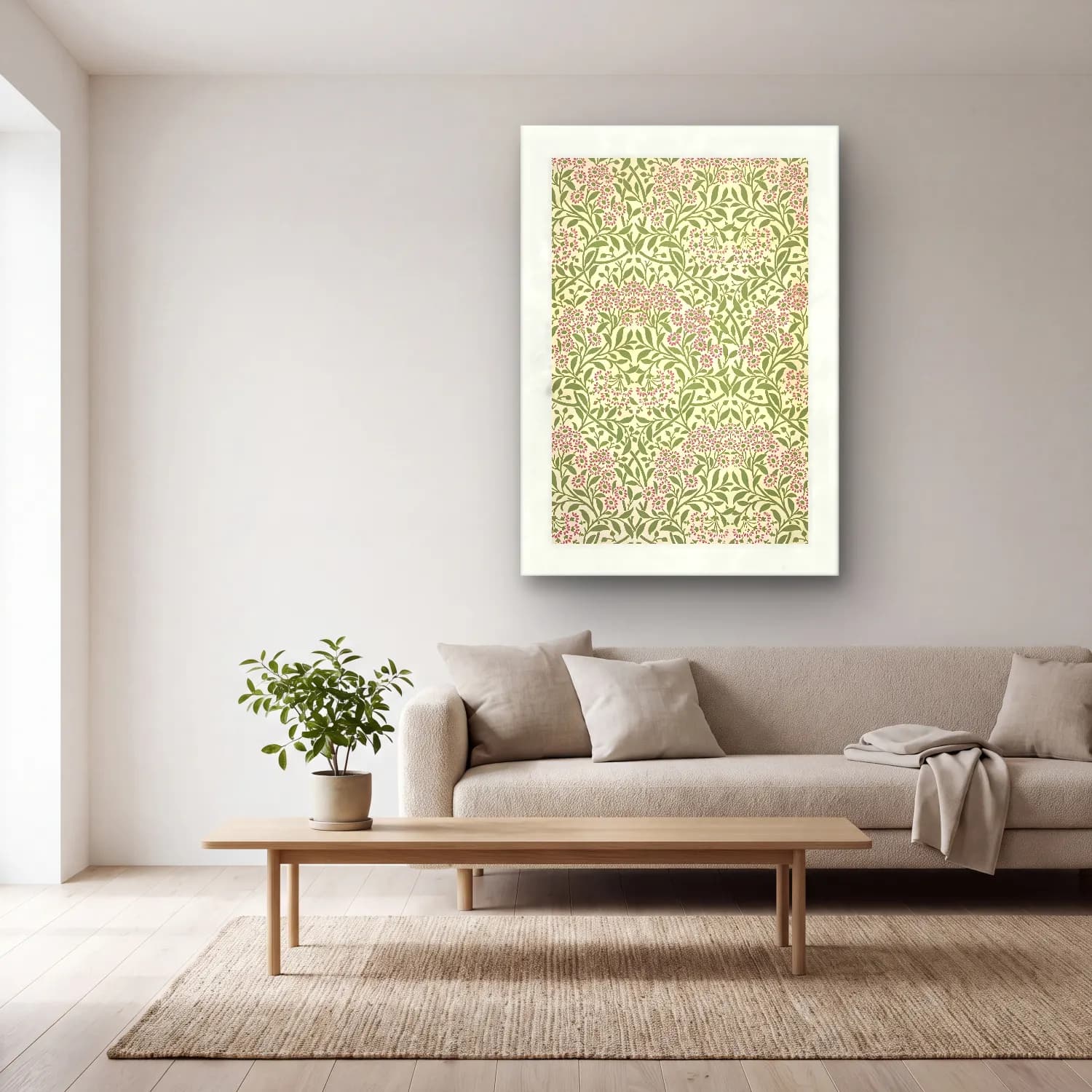 Pastel Çiçek Deseni No. 8 cam tablo — açık renk salonda