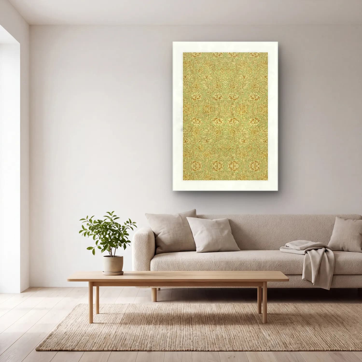 Pastel Çiçek Deseni No. 9 cam tablo — açık renk salonda