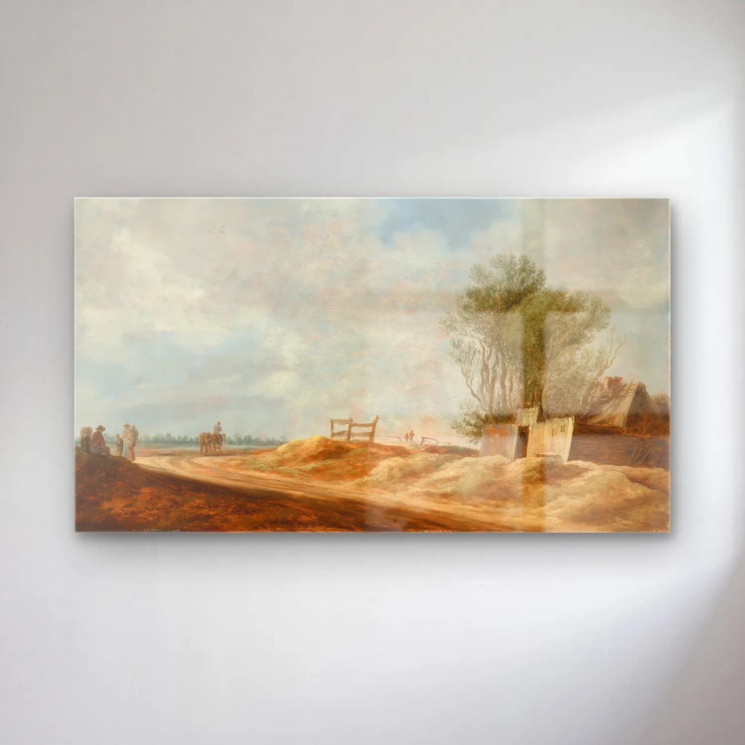 Jan van Goyen – An extensive landscape with a cottage and travellers on an… cam tablo — Jan van Goyen – An extensive landscape with a cottage and travellers on an… — yağlı boya kır evi