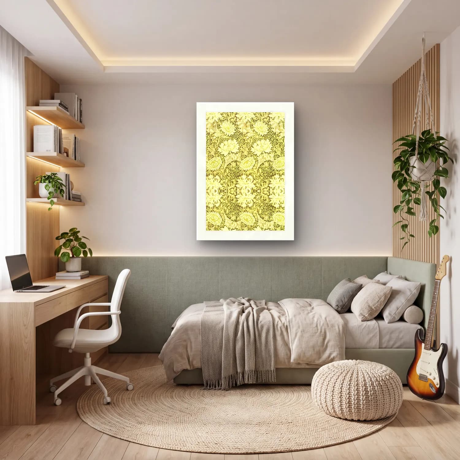 Botanik İllüstrasyon Çiçek Deseni No. 6 cam tablo — genç odasında