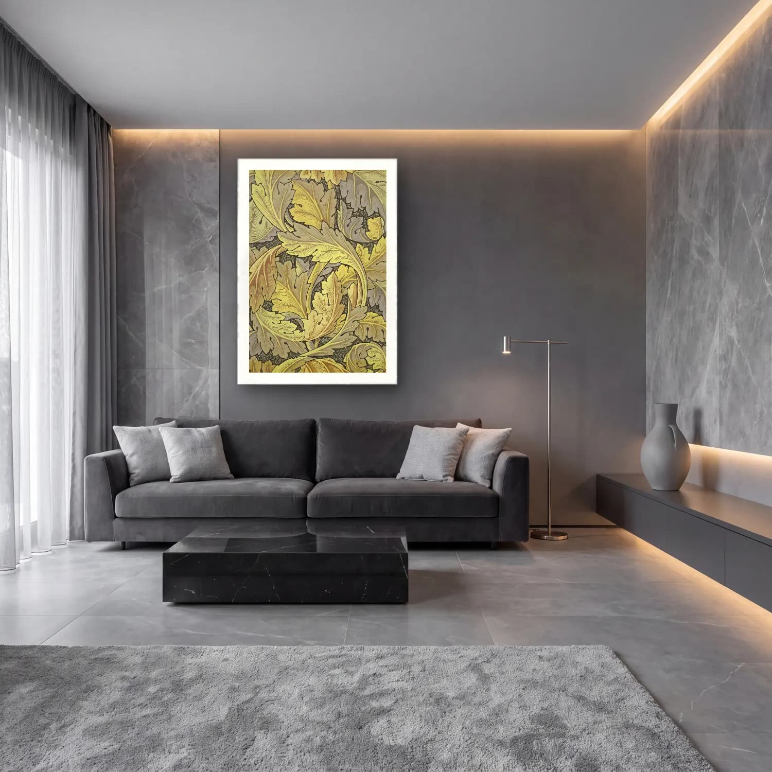 Botanik İllüstrasyon Çiçek Deseni No. 7 cam tablo — lüks salon duvarında