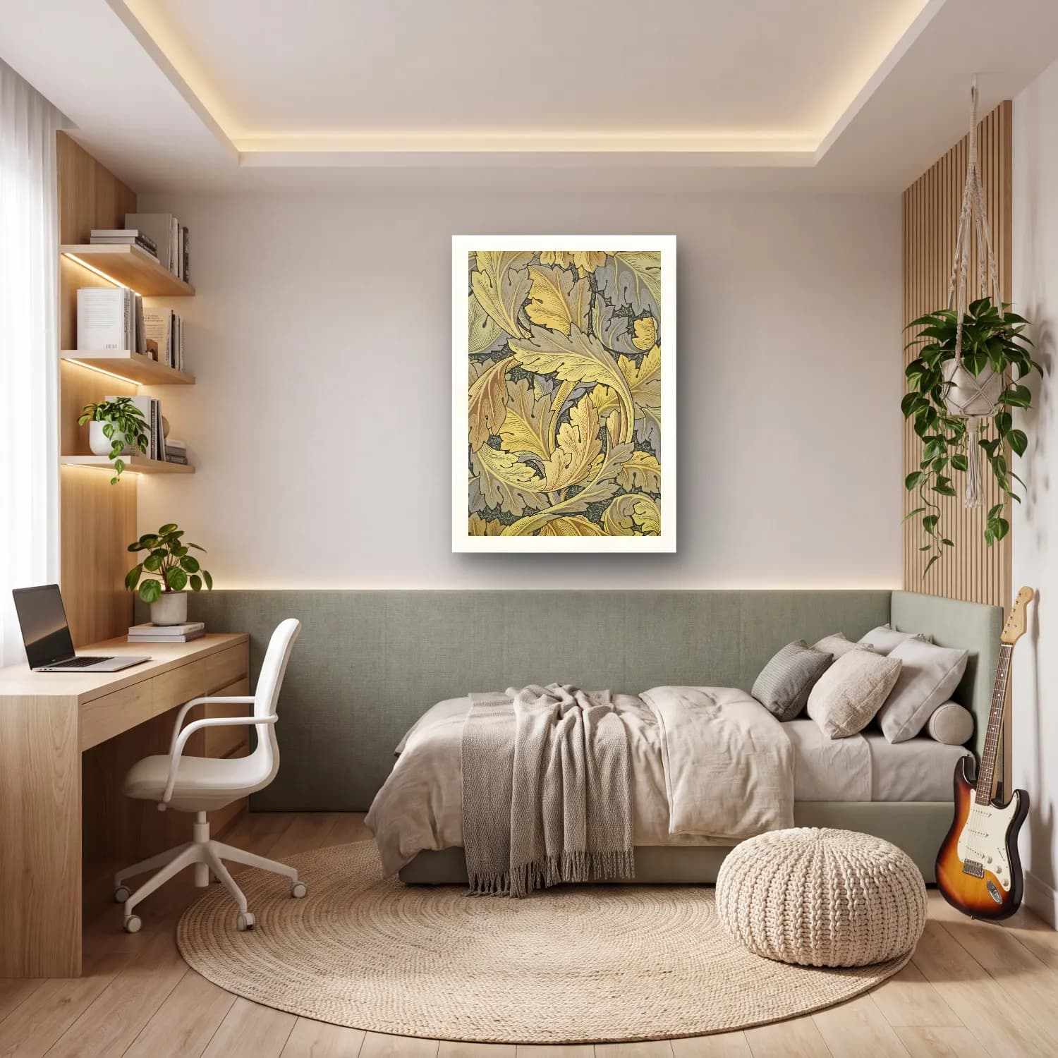 Botanik İllüstrasyon Çiçek Deseni No. 7 cam tablo — genç odasında