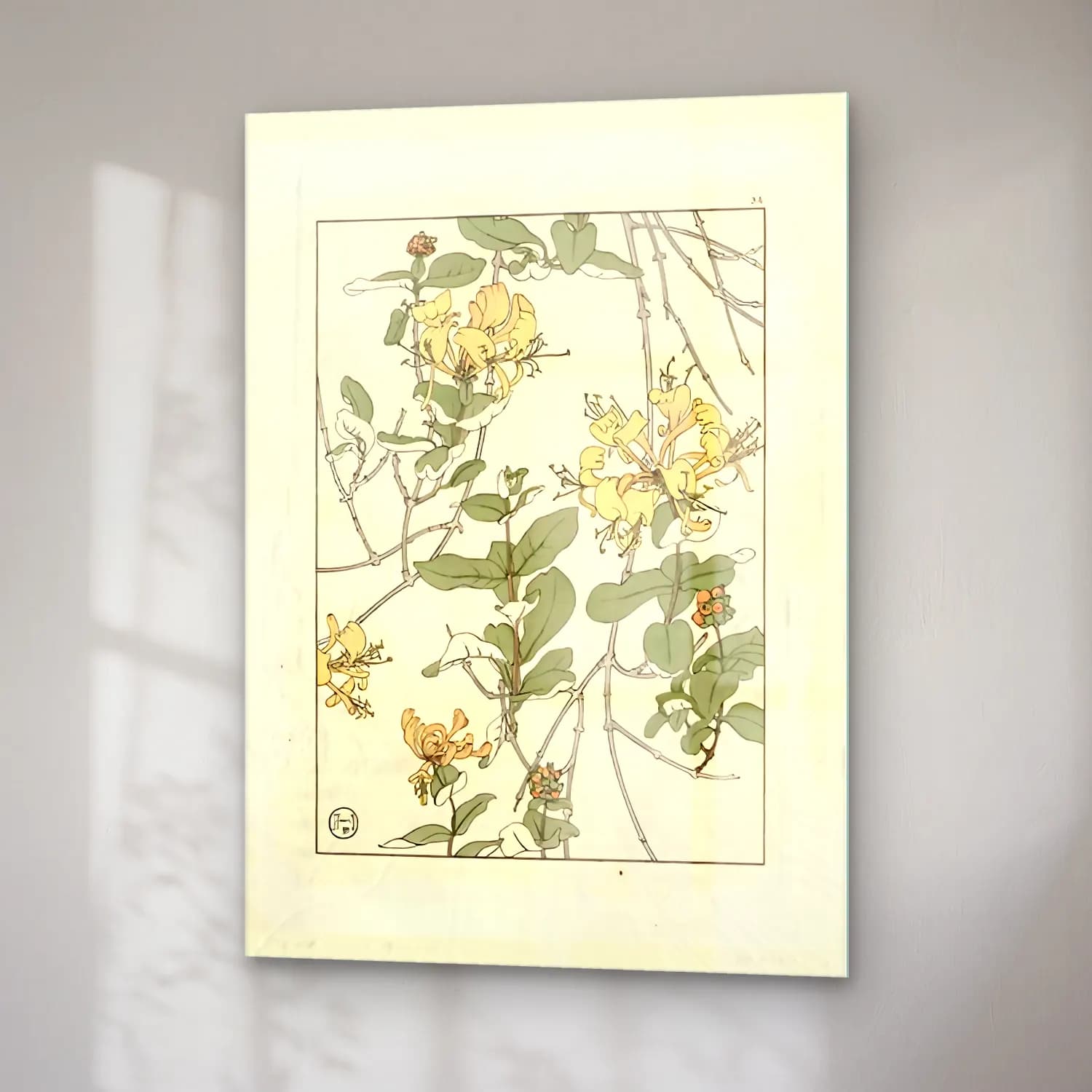 Botanik İllüstrasyon Çiçek Deseni No. 8 cam tablo — sağ açıdan görünüm