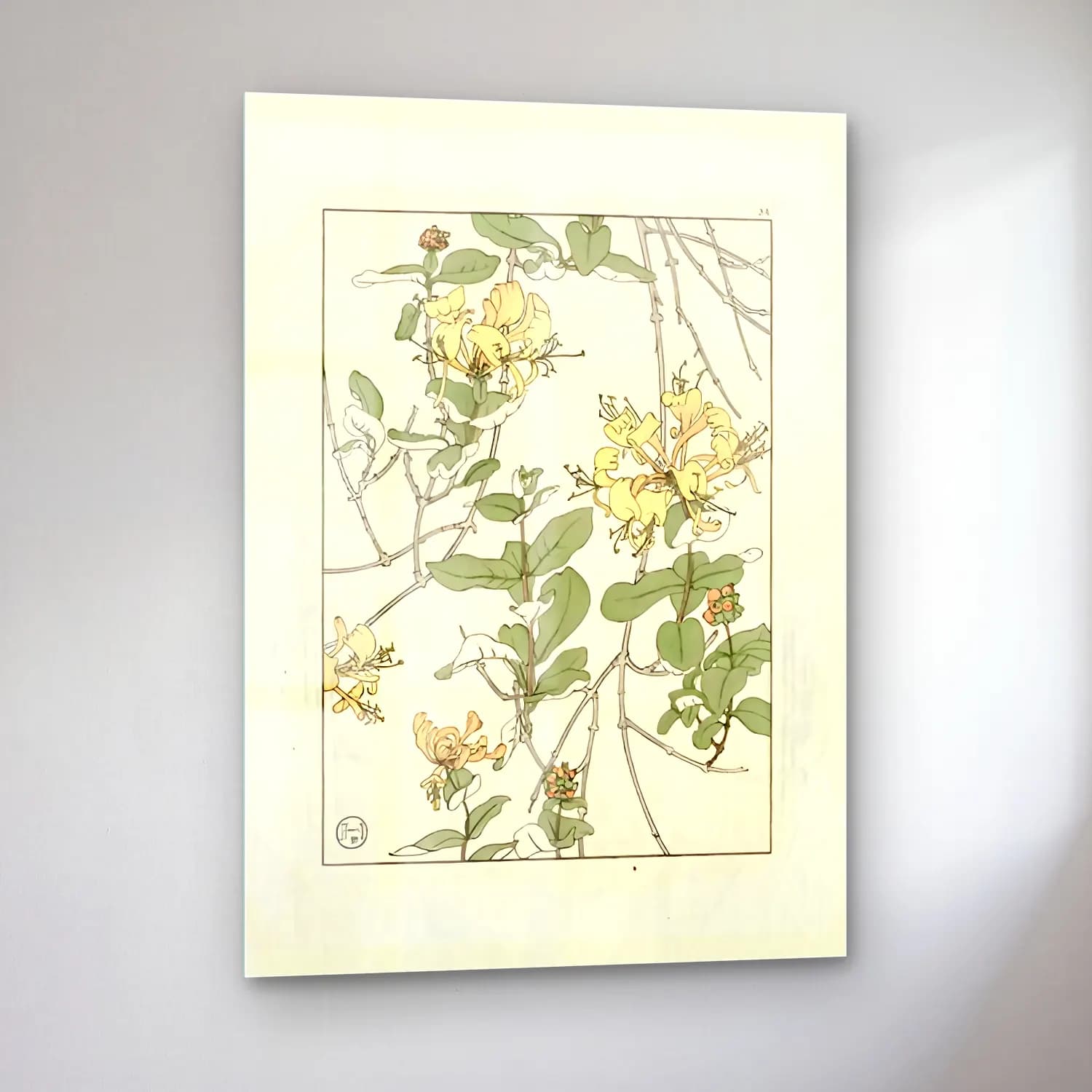 Botanik İllüstrasyon Çiçek Deseni No. 8 cam tablo — sol açıdan görünüm