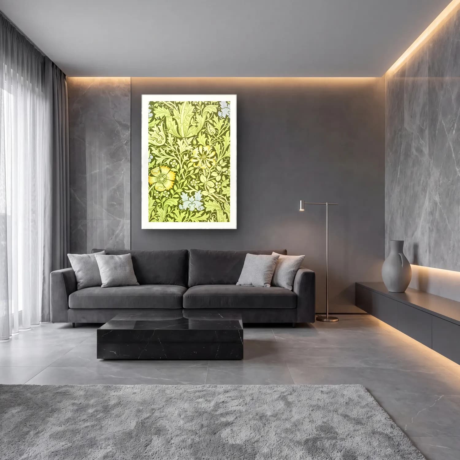 Botanik İllüstrasyon Çiçek Deseni No. 10 cam tablo — lüks salon duvarında