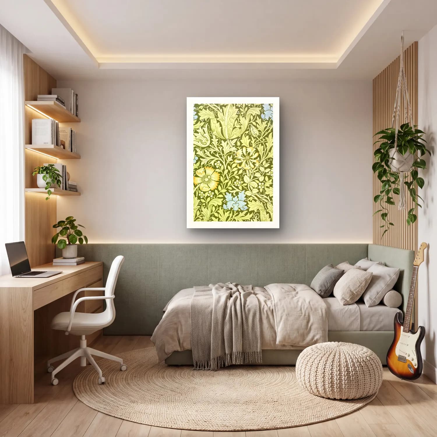 Botanik İllüstrasyon Çiçek Deseni No. 10 cam tablo — genç odasında