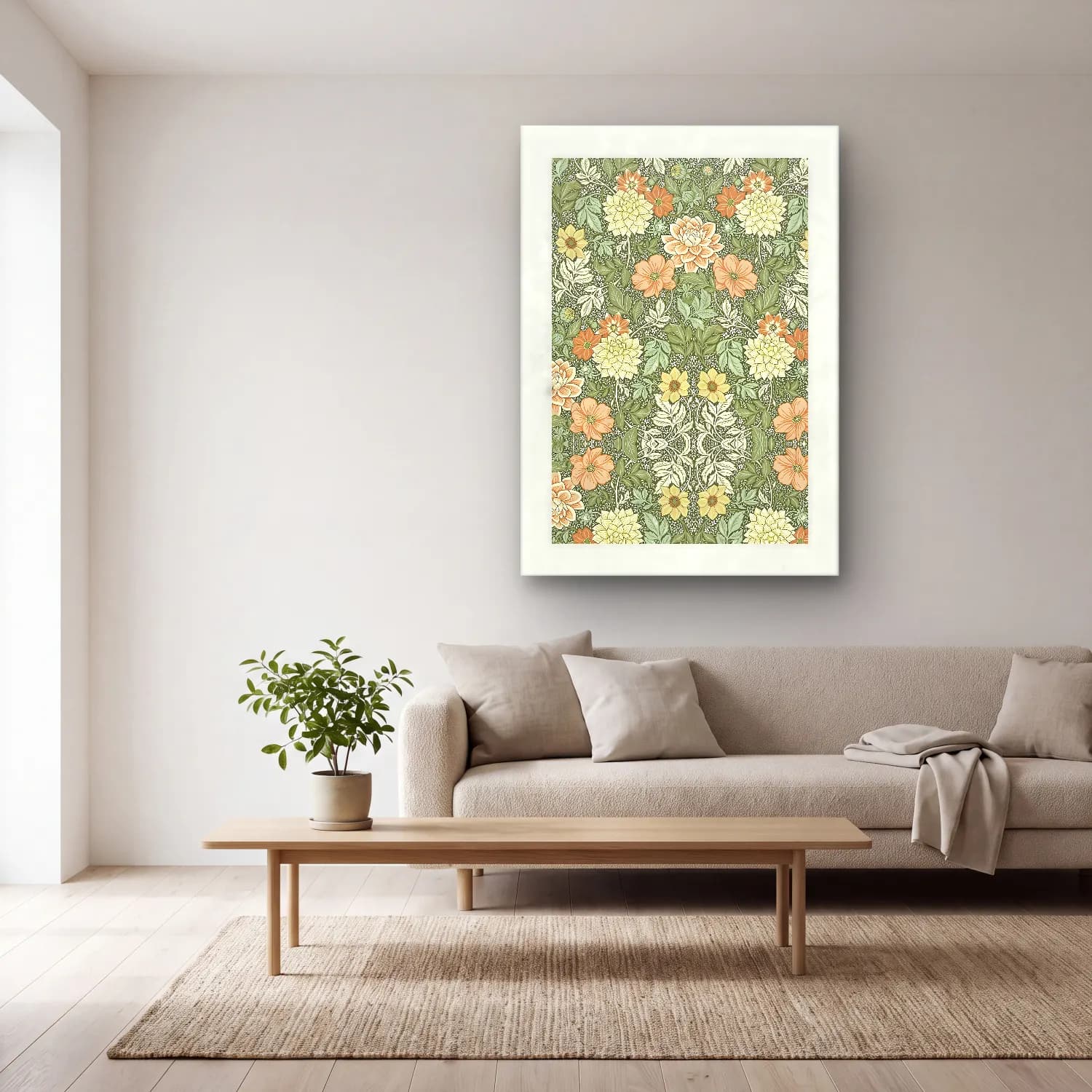 Pastel Çiçek Deseni No. 11 cam tablo — açık renk salonda